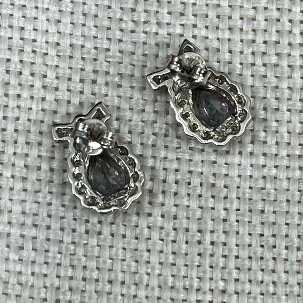 Vintage 10k White Gold Mystic Topaz & Diamond Earrings - Picture 6 of 15